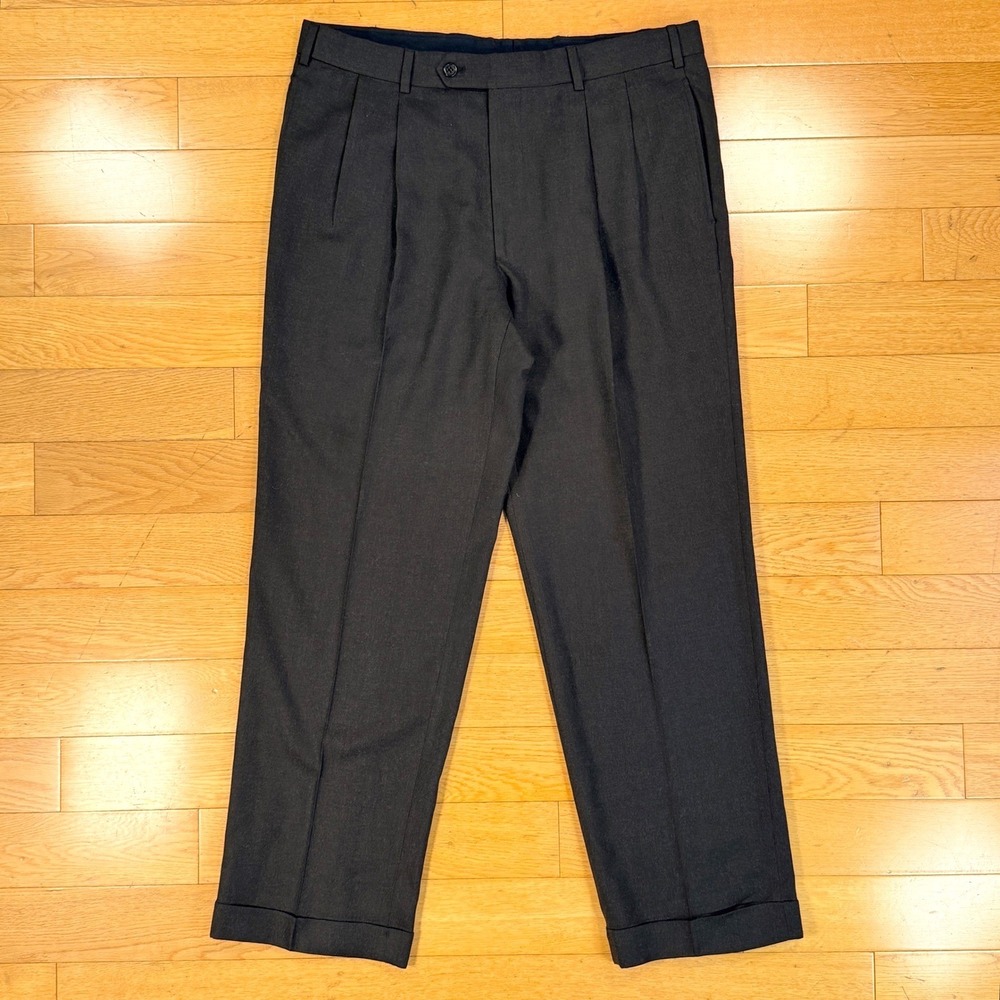 Brooks Brothers Mens‎ 36x29 100% Wool Pleated Cuffed Dress Pants Charcoal Grey